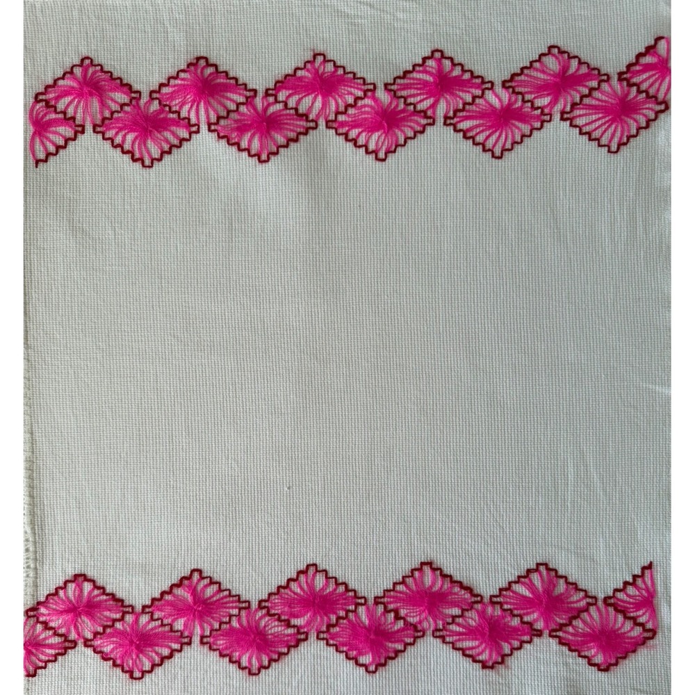 Handmade Mexican Embroidered Table Linen Crochet Lace Pink Floral 16.5x18.5 - Picture 3 of 7